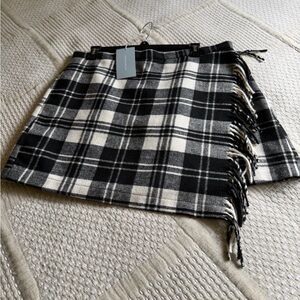 ANTONIO MELANI Black and White Plaid Mini Skirt with Fringe detail.